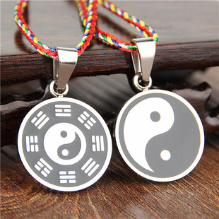 民族风复古钛钢阴阳鱼太极图先天八卦吊坠挂件男女士款护符项链