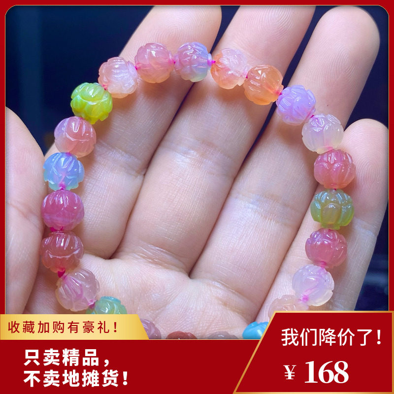 天然盐源玛瑙手链老矿雕刻莲花单圈手串男女款