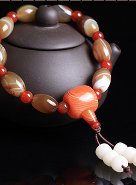 纯天然缠丝玛瑙手串桶