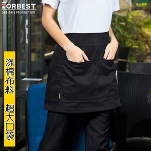包邮 厨师服务员围裙围腰 饭店奶茶餐饮美容 半身短围裙涤棉大口袋