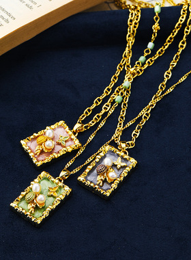 原创中古油画天然珍珠蝴蝶新中式项链女轻奢小众复古高级感锁骨