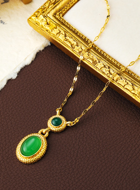 原创复古简约天然石毛衣项链吊坠女高级感轻奢百搭精致个性锁骨