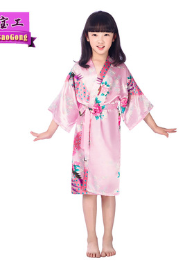 girls kids Satin Kimono Robes Bathrobe Sleepwear Night Dress