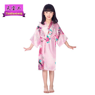 girls kids Satin Kimono Robes Bathrobe Sleepwear Night Dress