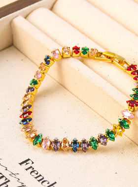欧美彩色锆石多巴胺彩色手链ins百搭高级感个性时尚轻奢手饰手环