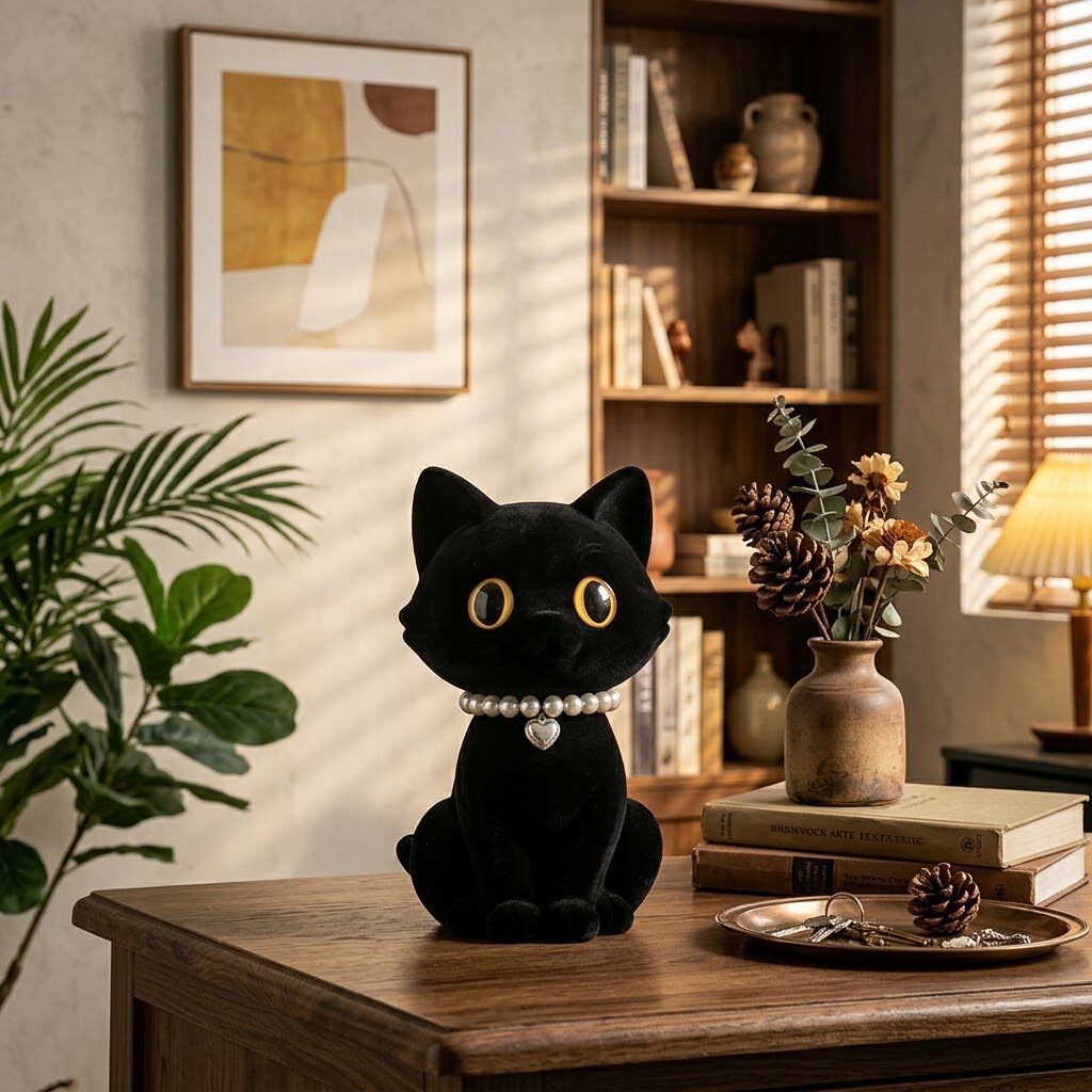 轻奢中古陶瓷猫咪项链摆件