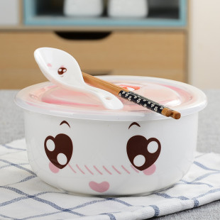 创意陶瓷碗可爱大号拉面方便面泡面碗泡面杯饭盒日式餐具带盖勺筷
