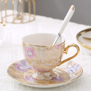 轻奢骨瓷欧式 红茶杯陶瓷下午茶杯具小精致杯碟勺 咖啡杯碟套装 英式