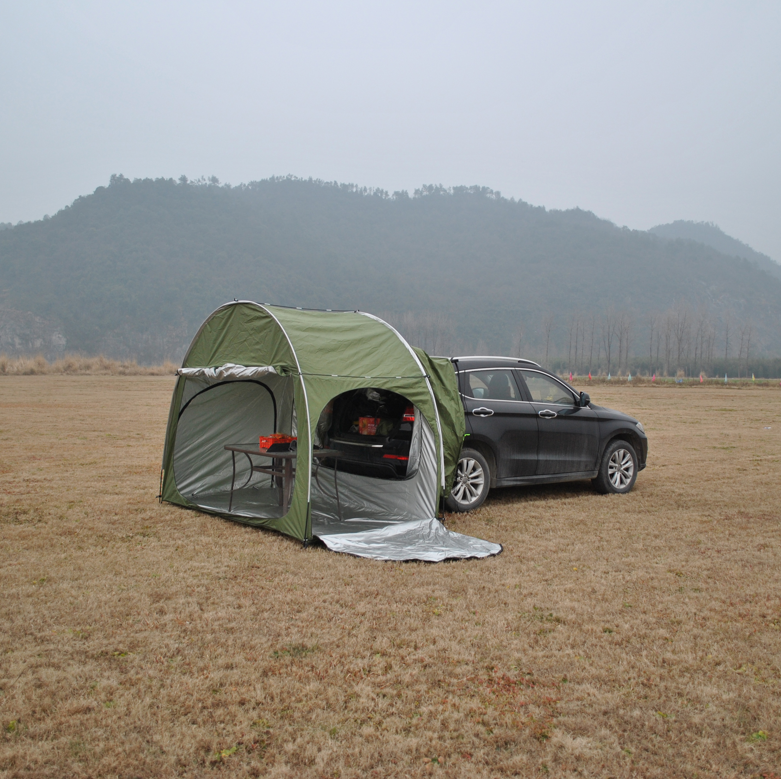 军绿SUV帐篷,汽车帐篷自行车帐篷两用,自行车帐篷可连接车尾帐篷