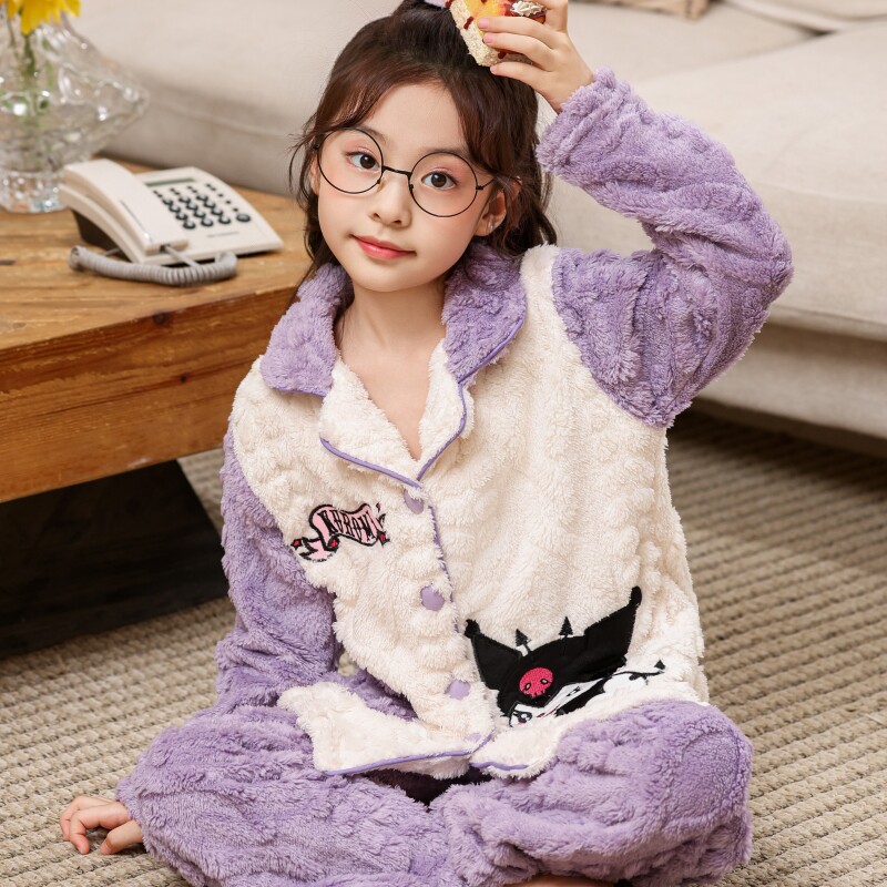 2025新款女童睡衣秋冬季瑚绒6-12岁儿童法兰绒女孩冬款大童家居服