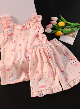 儿童HelloKitty睡衣夏季女童无袖背心短裤套装女孩可爱卡通家居服
