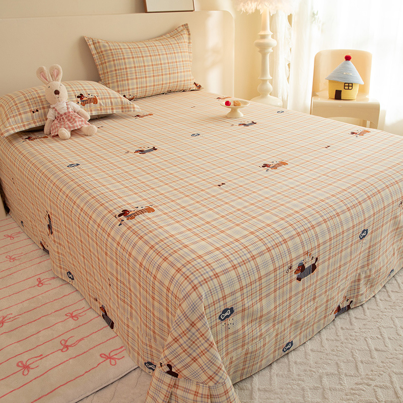 ins卡通100纯棉磨毛床单单件冬季