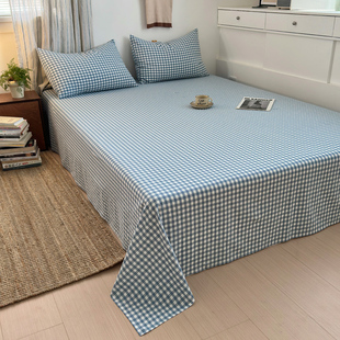 A类学生宿舍简约格子100全棉亲肤床单单件1.5米1.8纯棉水洗棉被单