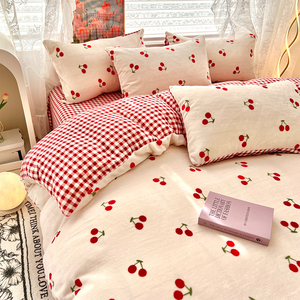 冬季保暖牛奶绒四件套双面珊瑚绒被套加厚法兰绒床单人宿舍三件套