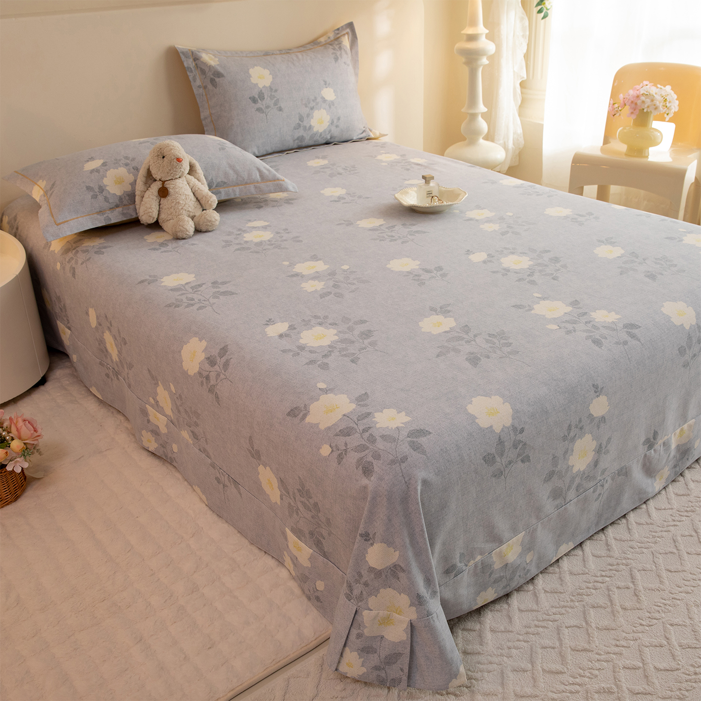 复古田园加厚全棉磨毛床单单件秋冬季保暖双人家用纯棉被单人宿舍