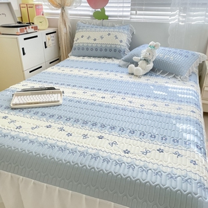 夏季A类床裙款乳胶凉席三件套可水洗折叠冰丝1.5m1.8米空调软席子