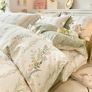 ins风100全棉床上四件套田园小清新床品纯棉被套床笠床单人三件套
