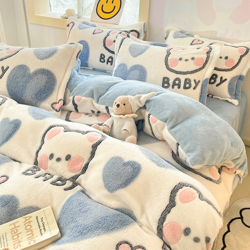 加厚牛奶绒被套单件秋冬季双面加绒珊瑚绒法兰绒被罩单人学生宿舍