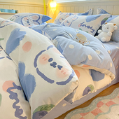 可爱卡通100纯棉四件套全棉简约被套床单人三件套床笠款 ins风床品