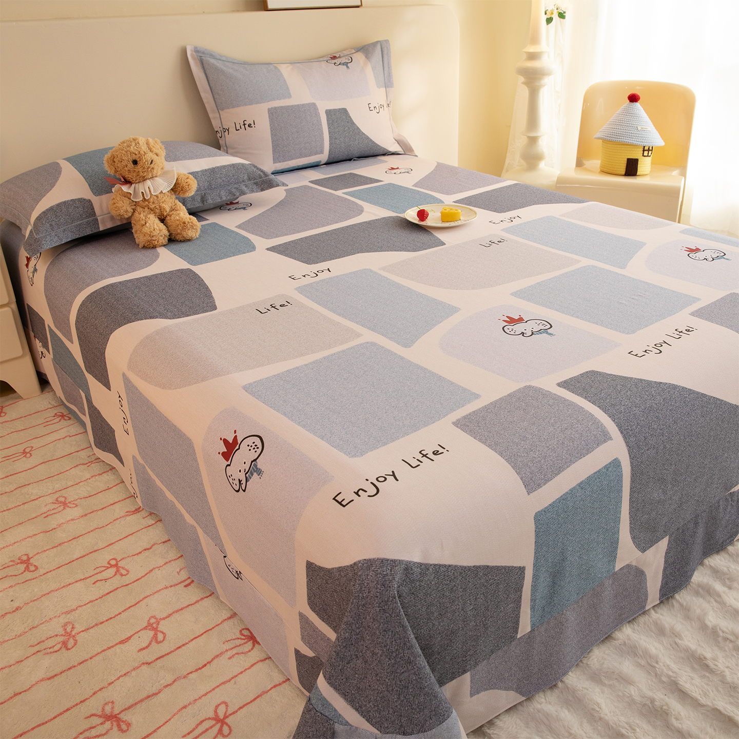 ins简约100全棉加厚磨毛床单单件