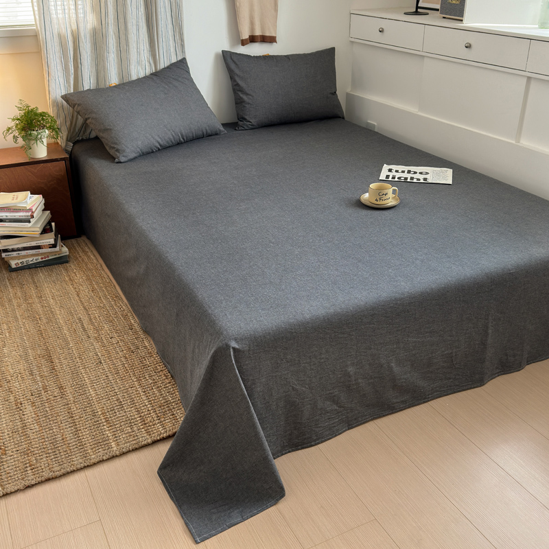 日式100全棉床单单件纯棉单人学生宿舍灰色水洗棉被单1.5m1.8米床