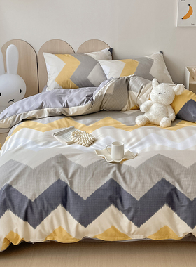 北欧ins纯棉床上四件套100全棉高级感床品简约亲肤被套床单三件套