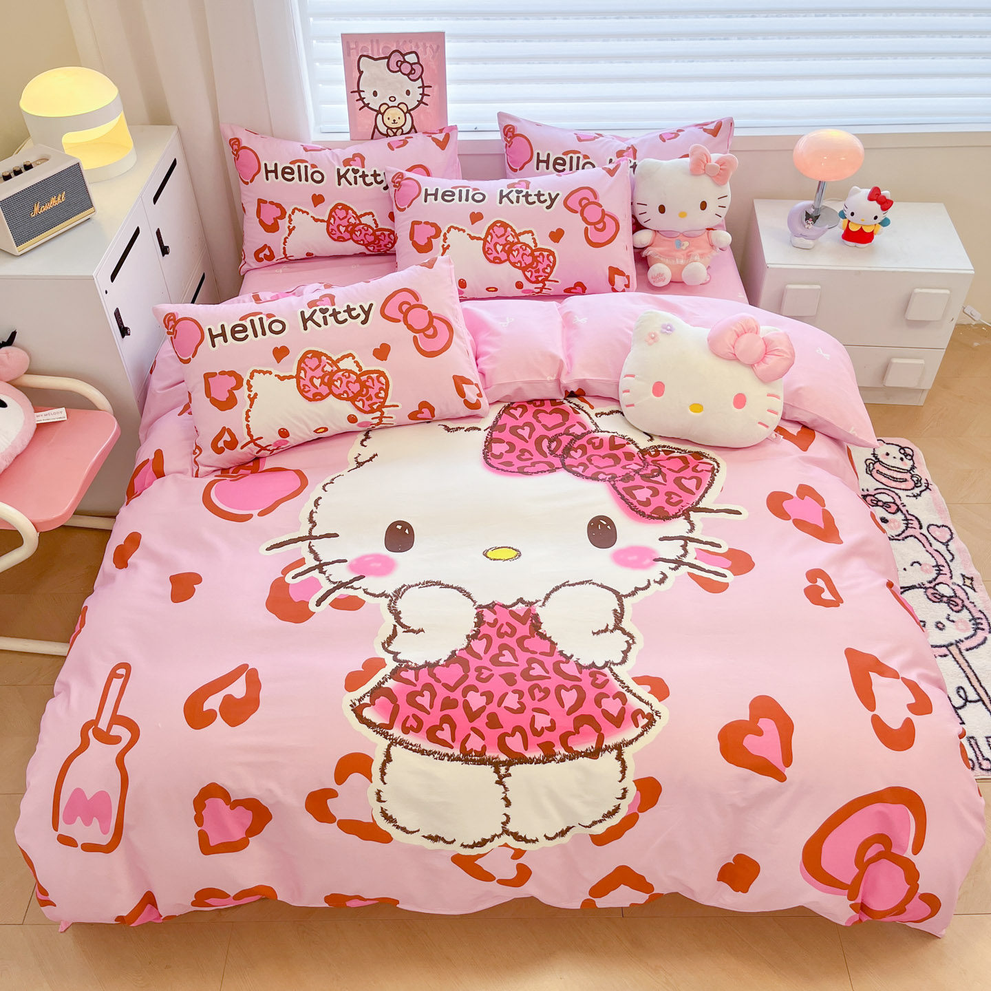 卡通凯蒂KT猫100全棉床上4四件套hellokitty少女孩床品纯棉三件套