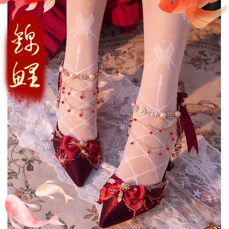 小妖静手作【锦鲤】好运红色本命年Lolita高跟鞋婚鞋18岁成人礼