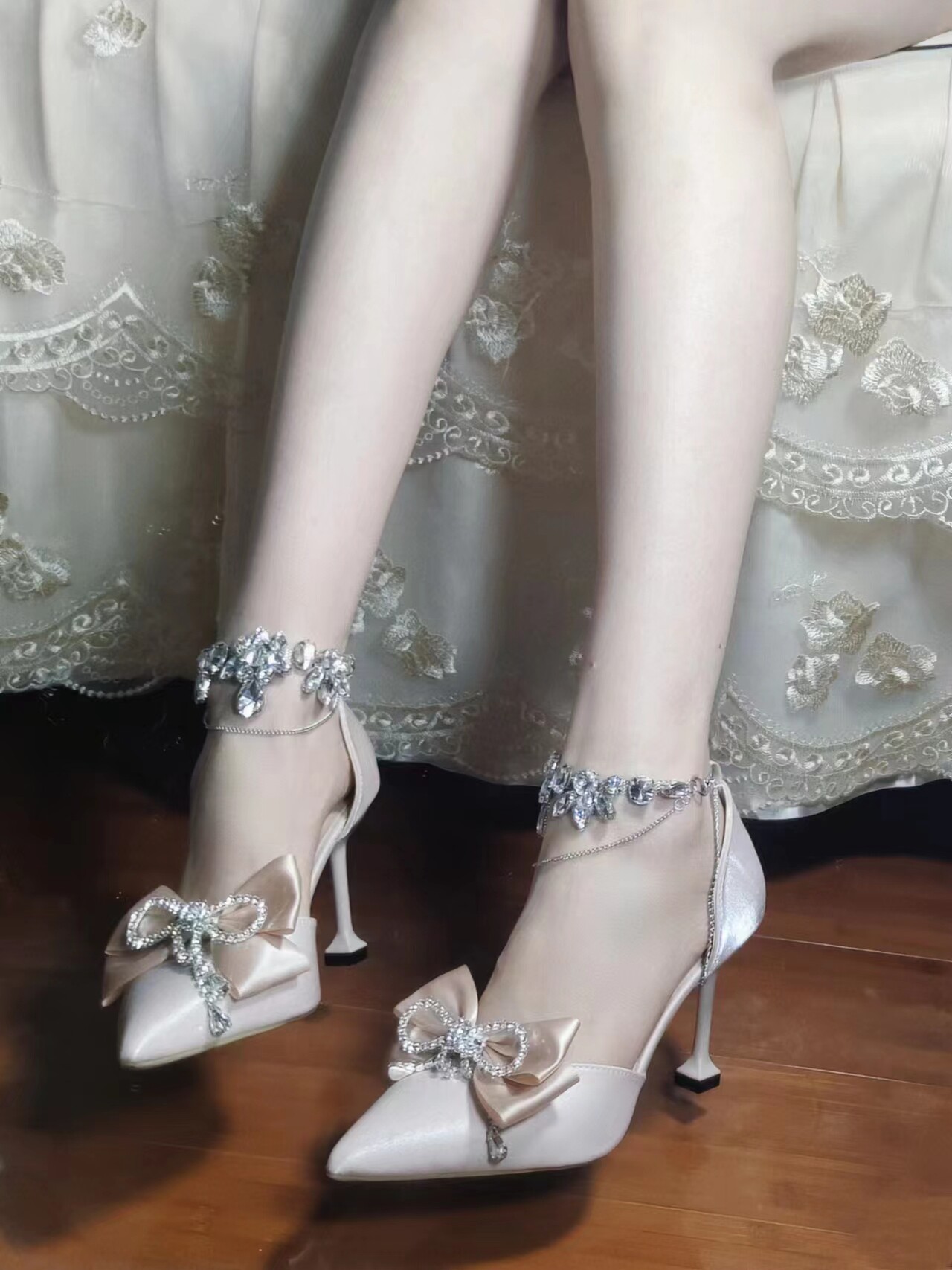 小妖静手作Lolita鞋小妈文学高跟鞋黑色红色百搭水钻鞋链鞋夹
