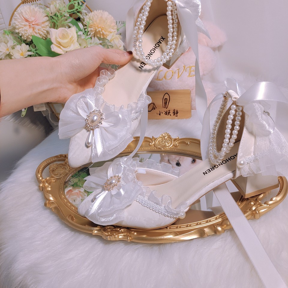小妖静手作洛丽塔花嫁粗跟lo鞋白月光定做百搭茶会婚纱新娘