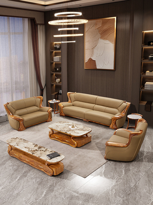 新中式别墅乌金木真皮沙发客厅高端大气上档次实木头层牛皮沙发