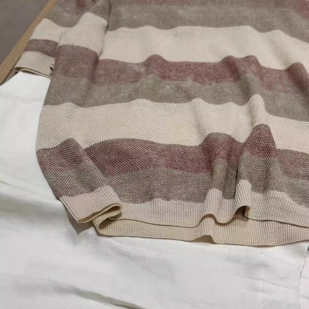 L/P纯亚麻条纹老钱男女短袖T恤