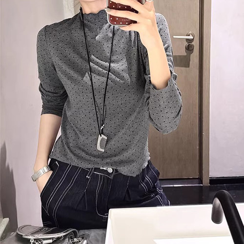 美洋MEIYANG 波点打底衫 26春复古俏皮~木耳边弹力修身长袖