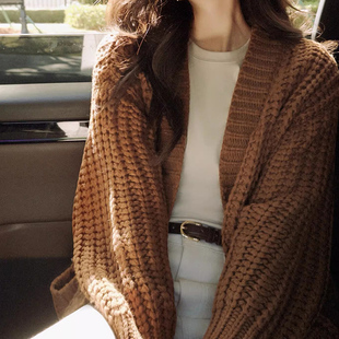 美洋MEIYANG 麦穗针织开衫 怀旧拾光~粗棒针宽松V领排扣毛衣
