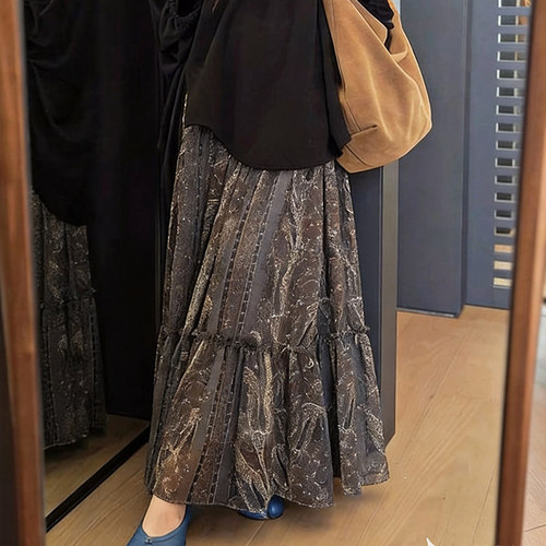 美洋MEIYANG 古着半裙 复古vintage~撞色印花休闲百搭中长裙