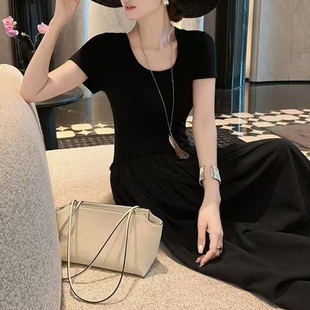 美洋MEIYANG 芭蕾连衣裙 正反两穿~针织拼接莱赛尔无袖短袖