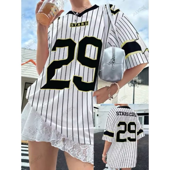 2025跨境外贸新款女士T恤字母数字印花 休闲时尚舒适潮流大码宽松