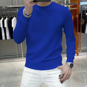 秋冬气质百搭青年男士圆领长袖套头卫衣高端双丝光棉丝滑纯色上衣