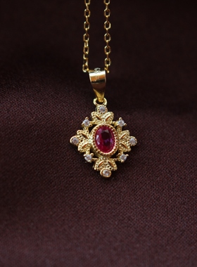 玉绾 925纯银18K金红宝石锆钻彩钻吊坠 特价款