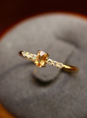 戒指天然925纯银黄宝石