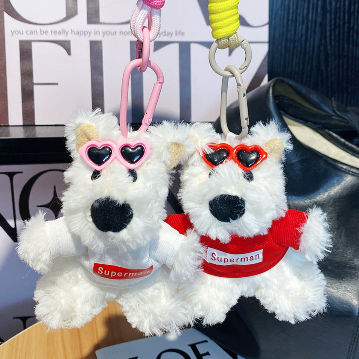 潦草小狗玩偶穿衣T恤西高地毛绒公仔书包包挂件车钥匙扣情侣挂饰