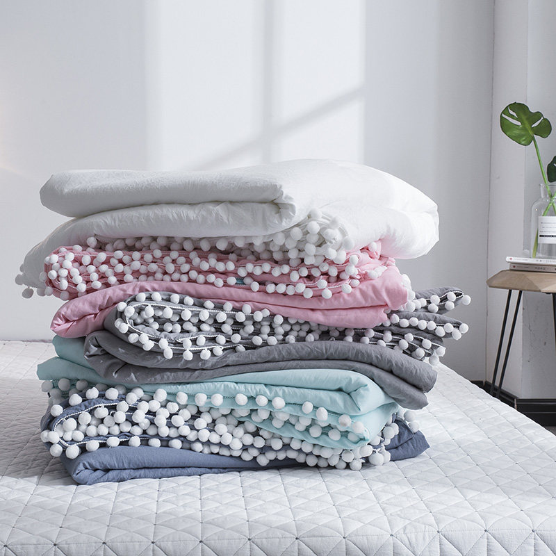 日式纯色球球简约水洗棉夏被空调被午休宿舍单人1.5双人被200*230