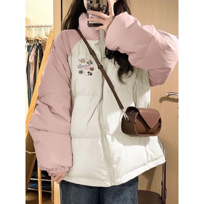 粉色插肩袖棉衣棉服女冬季