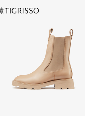 蹀愫冬季美拉德英伦厚底增高烟筒靴加绒切尔西靴TA41703-51