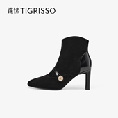 蹀愫25冬新复古增高8CM玛丽珍靴钻扣时装 靴瘦瘦短靴TA65724