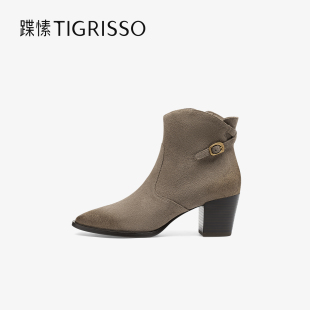 蹀愫秋冬棕色增高6.5牛仔靴牛皮时装 短靴TA657