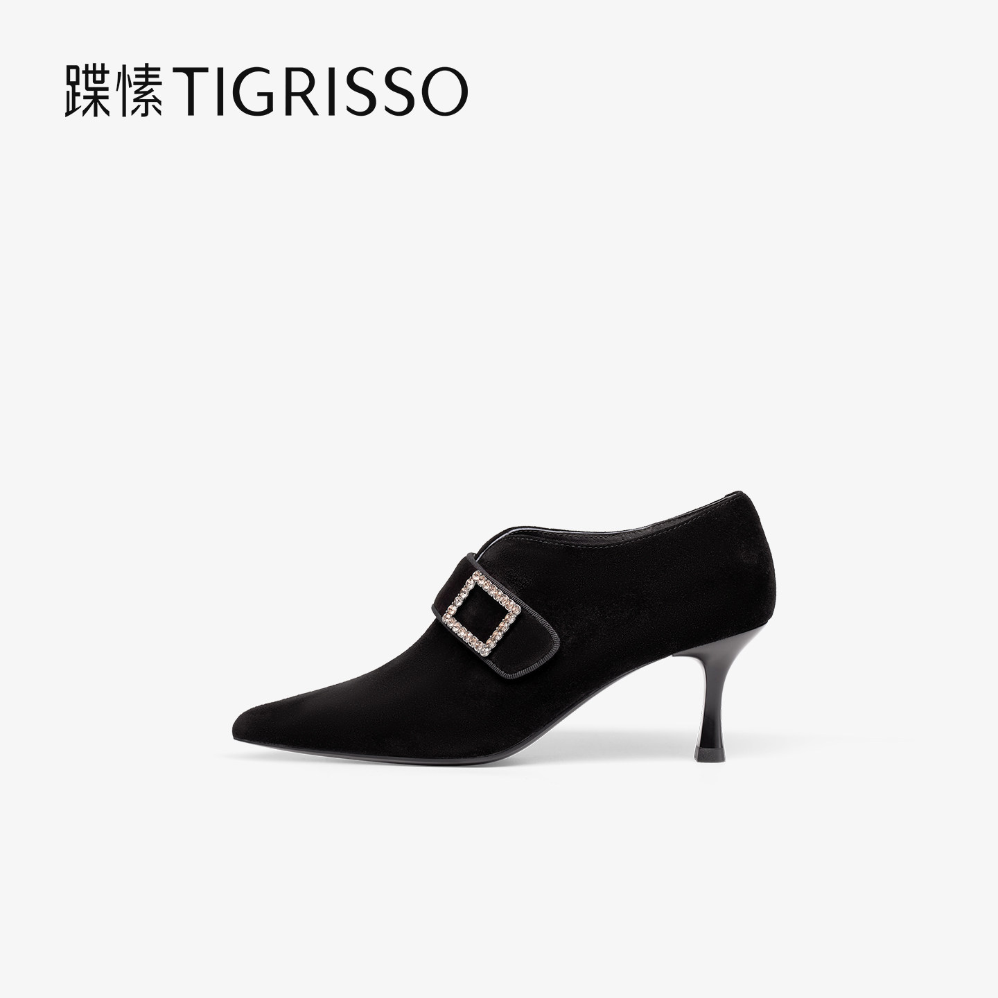 蹀愫冬季羊绒尖头6.5方钻高跟踝靴气质时装靴TA65530-12