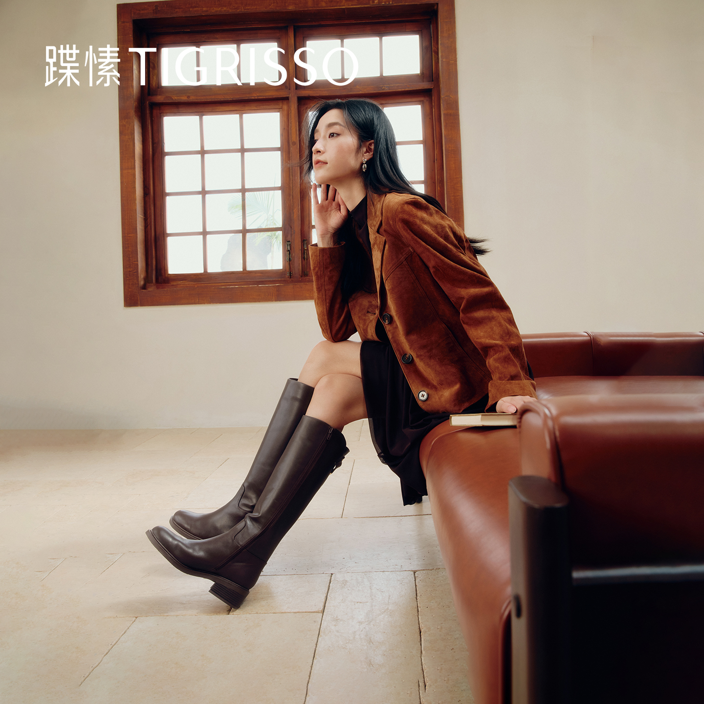 蹀愫显瘦女靴高筒靴圆头骑士靴