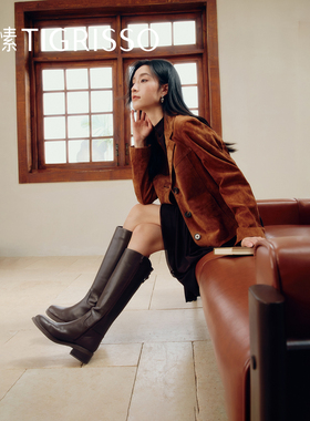 乌木玫瑰蹀愫25冬复古增高长靴显瘦高筒圆头骑士女靴TA54710-13