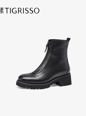 蹀愫25年秋冬新款厚底增高3.5牛皮真皮圆头时装短靴TA65732-51/50
